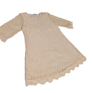 April Girl Kids Cream Floral Lace Scalloped Hem Dress Size 130 Ivory 3/4 Sleeve